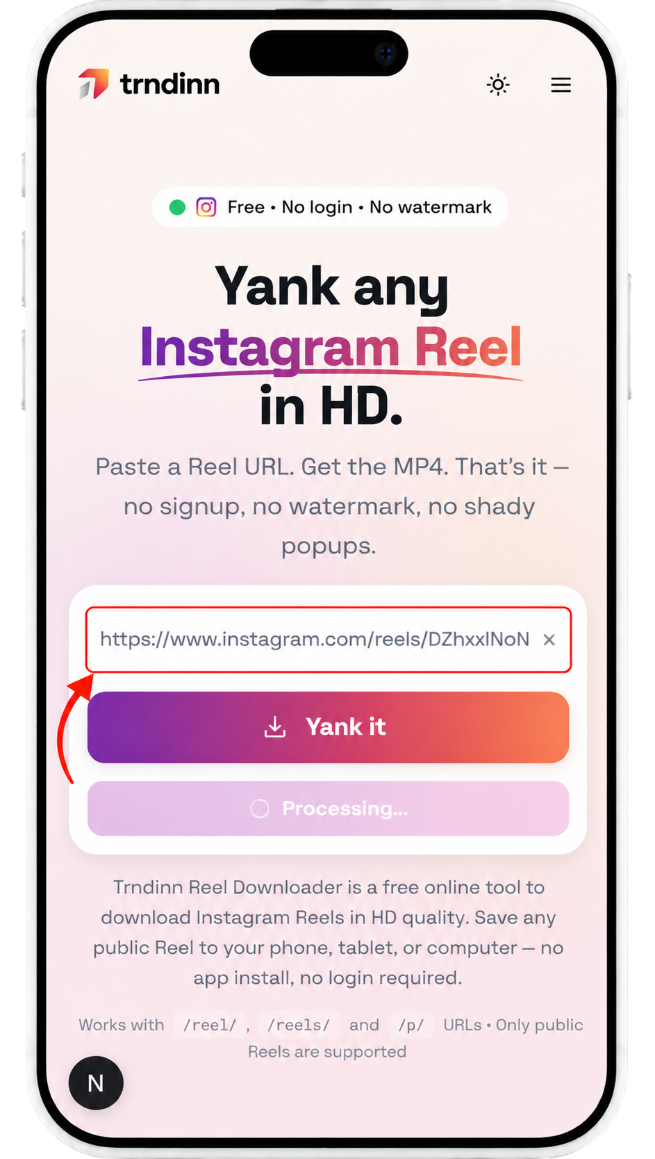 Step 2: Paste it into Trndinn